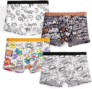 GRPSKCOS Boys Underwear, 4 Pack Kids Boxer Shorts Boys Youth Soft Cooling Boxers(01 Graffiti, 10 Years)