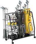 Staransun Golf Bag Storage Rack for Garage - Double Golf Bag Organizer with Lockable Wheels - Golf Organizer for Golf Accessories - Ideal Golf Gifts for Men - Easy to Assemble