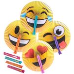 ArtCreativity Emoji Handheld Folding Fans for Kids, Pack of 12, Assorted Emoticons, 10 Inch Foldable Fans for Boys and Girls, Emoji Birthday Party Favors and Supplies, Cute Goodie Bag Fillers