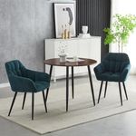 Homcasa Round Dining Table and Dining Chairs Set 2, Walnut Effect Dining Table and Armchairs Set of 2, Small Dining Room Set for Home Kitchen Office Meeting Café (Teal, Table with 2 chairs)