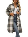 Plaid Shacket Women with Pockets Long Wool Blended Coats Flannel Button Down Jacket