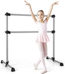 Costzon Portable Ballet Barre Freestanding for Dancing Stretching Ballet Workout Exercise Equipment Easy Assembly Sturdy & Stable Construction Double Dance Bar (Dark Silver)