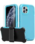 Tall silver Designed for iPhone 11 Pro Max Case [3-in-1 Full Body Rugged Protection] Belt Clip Kickstand with 2 Screen Protectors, Heavy Duty Military Grade Drop Case, 6.5"(Light Blue)