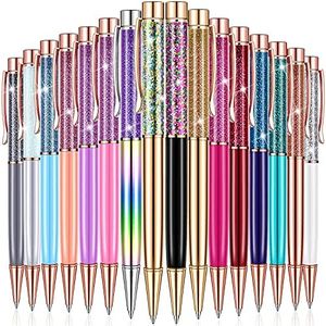 HESTYA 16 Pieces Ballpoint Pens Flower Dynamic Crystal Pens for School Black Ink Ballpoint Pens Flower Liquid Sand Pen for Birthday, Back to School Seasons, Wedding, Home Office(Liquid Style)