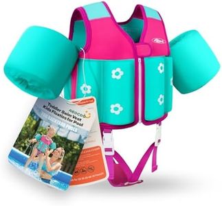 AEOCOO Kids Pool Floaties 1-2-3-5-7-9 Years Old, Toddler Swim Vest 20-30-50-70 Pounds, Comfortable Extended Wear Kids Float Jacket with Crotch Strap, Bright Design and Unpadded Sides, Pink