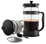 KICHLY - 12 Ounce French Press Espresso and Tea Maker with Triple Filters, Stainless Steel Plunger and Heat Resistant Borosilicate Glass - Black