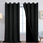 Yakamok 100% Blackout Lined Panels, Room Darkening Thermal Insulated Blackout Curtains for Bedroom, Heat Blocking Drapes for Living Room(52Wx108L, Black, 2 Panels)