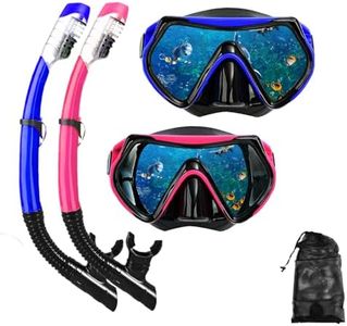 Snorkel mask Snorkeling Set for Adults and Youth, Diving mask and Full Dry Snorkel Swim Googles is Suitable for Snorkeling, Dive Scuba Diving, Swimming (Blue+Pink（2 Set）)