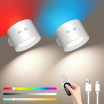 Ledronix Wall Light Indoor, 2 Pcs Wireless LED Wall Lamp with Touch/Remote Control, Rechargeable Wall Sconce, 360° Rotatable Up and Down Light Dimmable, Timer Function, 12 RGB Color, 3 Ambient Modes