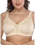 Deyllo Women's Minimizer Bra Wireless Plus Size Bra Full Coverage Comfort Everyday Bra Non Padded Beige