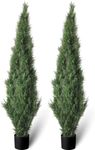 Set of 2 Pre-Potted 5 Feet Faux Cedar Tree, Lifelike UV Protected Front Door Decor, Porch, Garden, Entryway Topiary, Indoor/Outdoor Use - Ready to Display