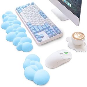 ATTACK SHARK Cloud Mouse Pad Wrist Support and Keyboard Wrist Rest,Ergonomic Design for Typing Pain Relief,Memory Foam Wrist Rest Leather Cup Coaster,Lightweight Desk Gel Hand Wrist Rests(Blue)