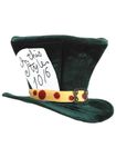 Deluxe Mad Hatter Adult Costume Hat - Green Velvet with Felt Patch, Yellow Band and Adjustable Fit Standard