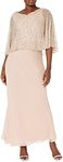 J Kara Women's Sequin Popover Cape Chiffon Cowl Neck 3/4 Sleeve Gown, Blush/Silver, 16