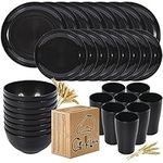 Black Dinnerware Sets For 8-32 Pcs Wheat Straw Dinnerware Sets- Unbreakable Outdoor Camping Dishes With Large Plates, Bowl And Cup Set-BPA Free,Lightweight,Microwave Safe Wheat Straw Plates And Bowls