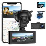 Dash Cam Front and Rear Camera, 4k+1080p Dashcam GPS 5GHz WiFi, Free 64GB TF Card, Loop Recording Dash Cam w/Parking Monitor, Dashcams for Cars Built-in Night Vision, App Control, WDR, G-Sensor