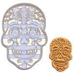 BAKERLOGY Floral Skull Day of The Dead Cookie Cutter - Detailed Biscuit Cutter Design for Baking and Crafts, Ideal on Fondant, Dough, Clay