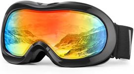 VELAZZIO Kids Ski Goggles, Snowboard Goggles OTG Snow Goggles Anti-Fog Double-Layer Lenses, 100% UV Protection (Black Frame/Grey Lens with REVO Red Coating (VLT 18%))