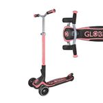 Globber Ultimum 3 Wheel Scooter with Patented Steering System, Adjustable Height, Robust, Extra Wide Deck and Wheels, Folding Scooter For Boys and Girls 5+ to Adult - 2 Year Warranty (Coral Pink)