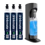 Drinkmate OmniFizz Sparkling Water and Soda Maker, Carbonates Any Drink Not Just Water, Fizzy Drink Maker, Water Carbonator, Sparkling Water Machine, x3 CO2 Cylinders Included, Matt Black