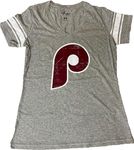 MLB Women's Ballpark Distressed V-Neck T-Shirt - Pick Your Team (US, Alpha, X-Large, Regular, Regular, Philadelphia Phillies - Red)