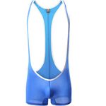 Juflam Men's Bodysuit Wrestling Singlets Leotard Gym Underwear (Blue, X-Large)