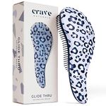 Crave Naturals Glide Thru Detangling Hair Brush for Adults and Kids - Hairbrush for Curly, Straight, Wet or Dry Hair - Gentle Detangler Brush and Comb for Men and Women - 7.6 x 19 cm (Blue Cheetah)