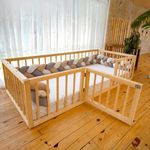 Montessori Floor Bed with Slats for Toddler | Pine Wood Natural Solid Frame Bed Door in the Middle | Sturdy Design Floor Bed Frame for Boy and Girls (Height : 60 cm, 140x70 cm)