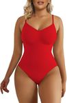 SHAPERX Bodysuit Shapewear for Women Tummy Control Seamless Body Shaper Thong Adjustable Strap, UK-SZ5215-Red-XXS/XS