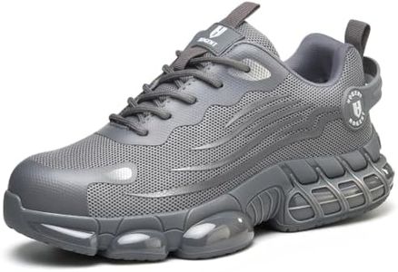 Hogent Steel Toe Shoes for Men, Cushioned Safety Work Sneakers Ash Grey