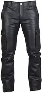 Leather Pants for Men Motorcycle Pant for Bikers Rider Moto Sports Street Cargo Trouser Real Pu Leather, 01#black, 3X-Large