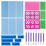 Woohome 23 PCS Cake Fondant Embossing Mould Fondant Impression Mat, 14 Different Patterns Grid Lace Embossing Mat, Cake Fondant Cup Cake Decorating for Cupcake Wedding Cake Decoration Tools