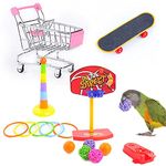 Qpets® 7PCS Bird Toys Set Bird Training Toys and Accessories Including Shopping Cart Basketball Stacking Skateboard Training Toy (Random Color) (Set One)