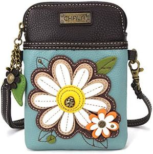 CHALA Cell Phone Crossbody Purse-Women PU Leather/Canvas Multicolor Handbag with Adjustable Strap - Daisy - blue