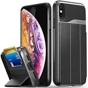 Vena Wallet Case Compatible with iPhone Xs Max, [vCommute][Military Grade Drop Protection] Flip Leather Cover Card Slot Holder with Kickstand Compatible with Apple iPhone Xs Max - Space Gray/Black