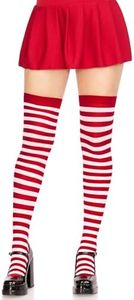 Leg Avenue Women’s Nylon Striped Thigh High Stockings for Women, White/Red, One Size