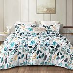 Whale Flotilla 7.5 Tog King Size Duvet Set, Soft Reversible Coverless Duvet with 2 Pillowcases, Botanical Leaf Printed Down Alternative Bedding Comforter Sets for All Seasons, Blue