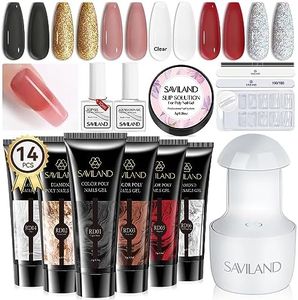 SAVILAND Poly Gel Nail Kit Starter Kit: with 6 Colors Nail Extension Gel Kit with U V Light Glitter Poly Gel Nail Colors Rose Red Poly Nail Gel for Beginner with Everything DIY Gift