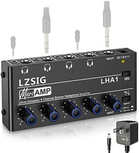 LZSIG Headphone Amplifier 4 Channel Metal Stereo Audio Amplifier,Mini Earphone Splitter with Power Adapter,1/4" & 1/8" TRS Headphones Output and TRS Audio Input for Sound Mixer,DC 12V