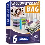 Vacuum Storage Bags, Space Saver Bags, Vacuum Sealer Bags for Comforters and Blankets, Compression Storage Bags for Clothes Storage, Hand Pump Included (6 Small)