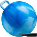 Hopper Ball with Handle for Kids - 20-Inch (50cm) Jumping Hoppity Bounce Ball for Kids Ages 7-9, Blue Color Kangaroo Hop Ball, Sit and Bounce Ball with Hand Air Pump