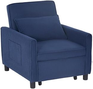 HOMCOM 3-in-1 Schlafsessel, Klappbett mit Bettfunktion, Lendenkissen, Klappbar Liegestuhl mit Verstellbarer Rückenlehne, Rollen, Seitentasche, für Wohnzimmer, Kord, Blau