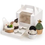 Jucoan 40 Pack White Cupcake Box, 4 Holder Kraft Paper Cupcake Carrier Container with Window, Handle and Insert, Food Grade Bakery Pastry Boxes for Cupcake, Muffin, Cookies, Small Cake