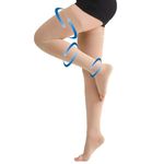 Comfy Fit Premium Medical Compression Stockings For Varicose Veins | Thigh Length DVT Stocking Class II (23-32 Mm Hg) Stockings For Women & Men | Beige, 1 Pair, (XL)