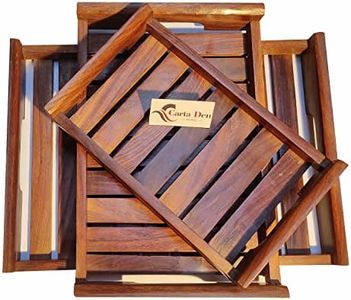 CARTADEN Wooden Serving Trays Large Medium And Small, Nesting Multipurpose Trays - For Breakfast, Coffee Table/Butter & More (Cutout Handle Tray, Set of 3) Rectangular