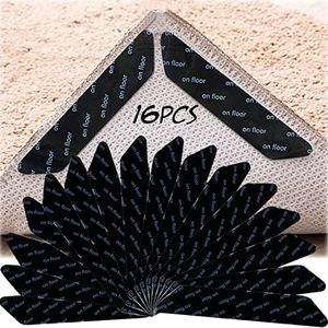 16 Pieces Rug Grippers, Anti-Slip Carpet Gripper, Double Sided Washable Removable Anti Curling Corner Carpet Gripper, Non Slip Renewable Adhesive Rug Tape for Hardwood Floors and Tile (130mm*25mm)