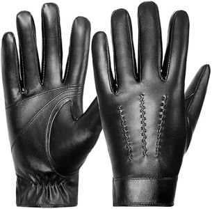 OurHonor Men Leather Gloves, PU Leather Winter Warm Glove, Touchscreen Texting Cashmere Lined Thick Thermal Snow Driving Gloves, Large