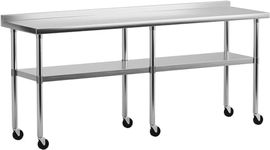 Stainless Steel Work Table with Backsplash and Caster,NSF Certified 72"x 24"Kitchen Prep Table with Strong Load Capacity for Home,Restaurant,Hotel and Outdoors