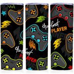 ATHAND Gifts for Gamer Men Women, Gamepad Game Insulated Skinny Tumblers with Lid,The Best Player 20 Oz Travel Vacuum Coffee Mug,Funny Quotes Video Game Cups Men Friends