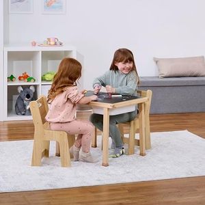 Avenlur Cordia Kids Table and Chair Set - Montessori-Inspired Kids Workbench - with Two Chairs, Two Collapsible Bucket Inserts, and Chalkboard - Baby Activity Table